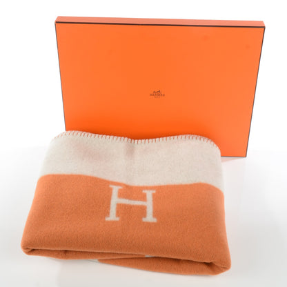 Hermes Wool Cashmere Signature Avalon Blanket Ecru Potiron 4 of 7