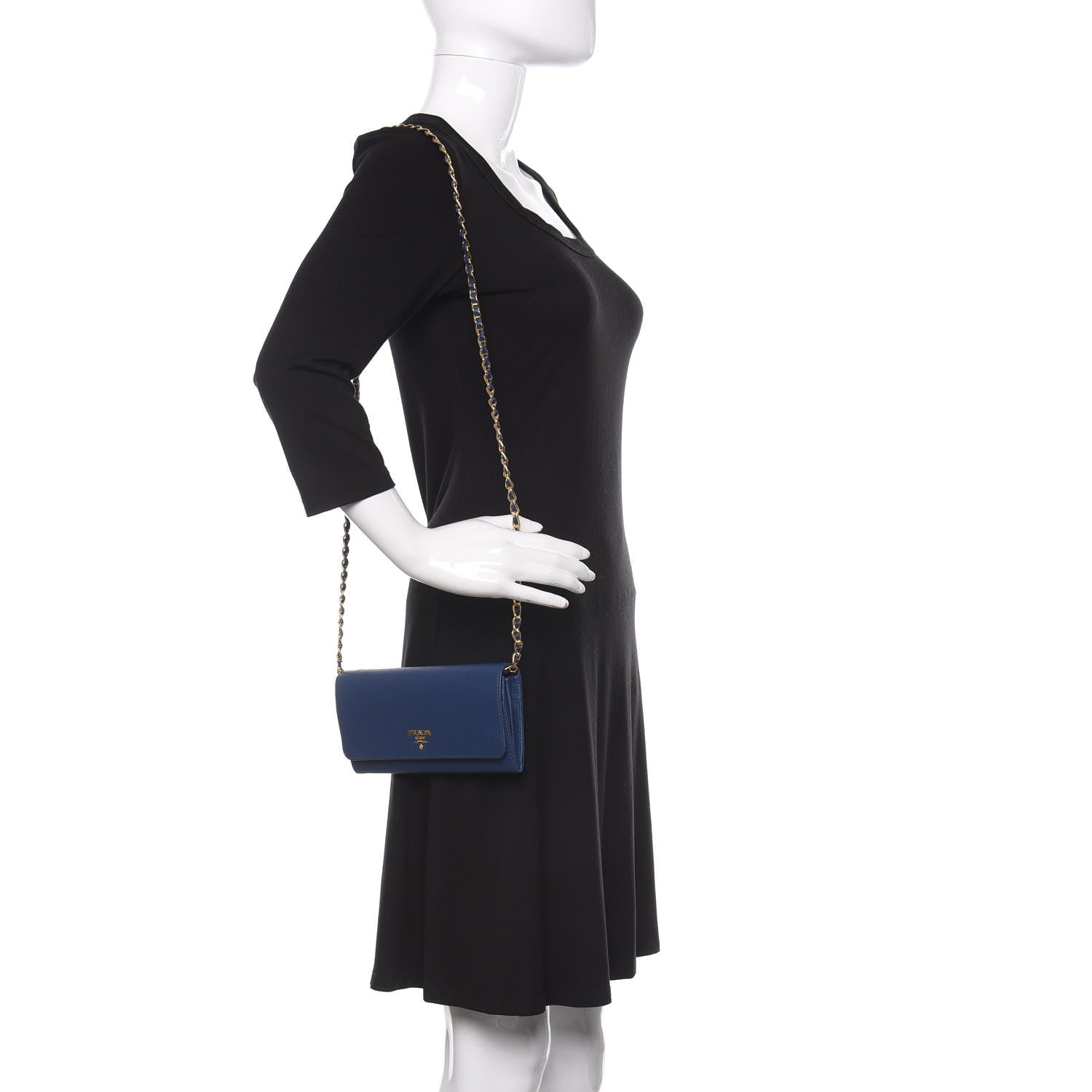 Prada Saffiano Metal Oro Chain Wallet Bleuette 2 of 11