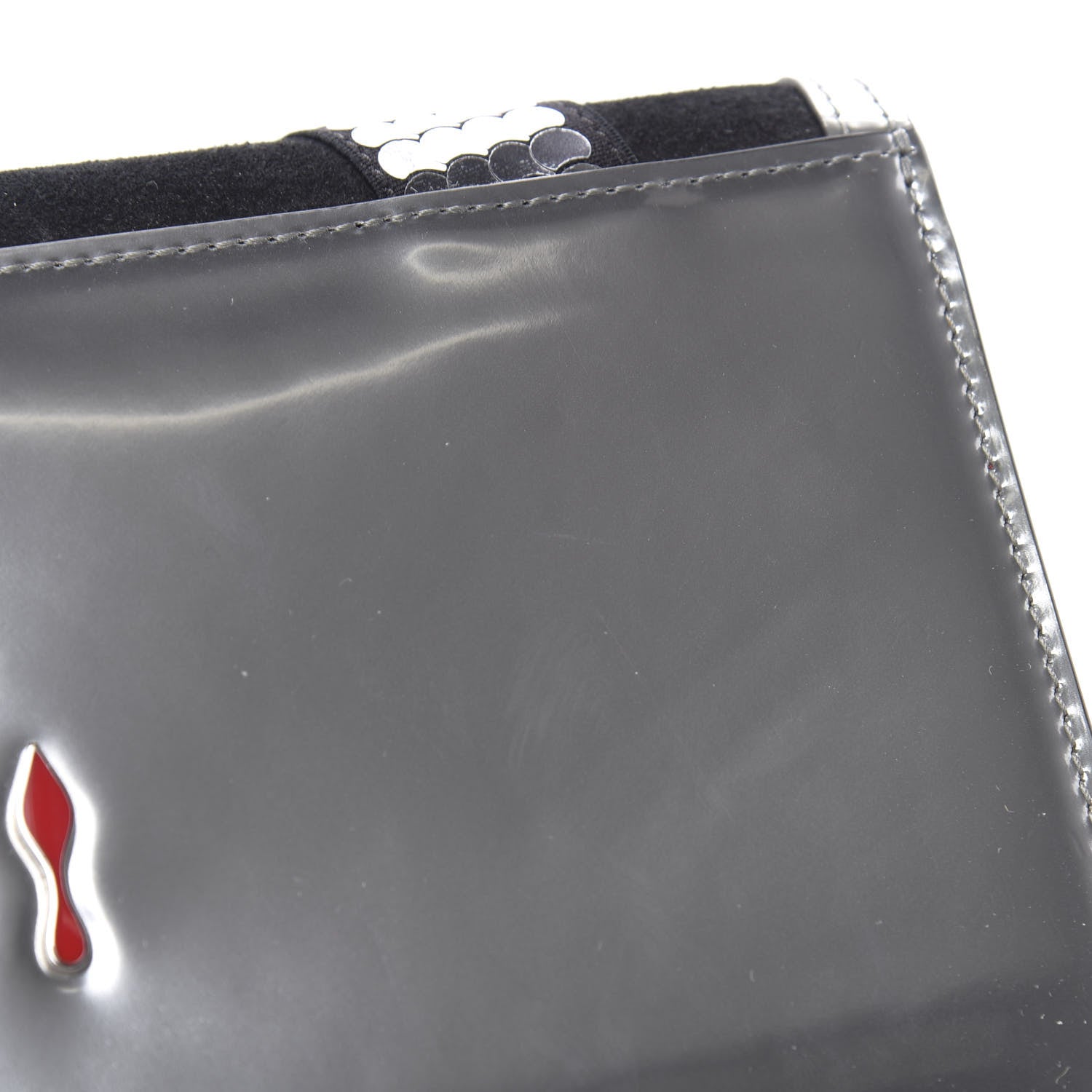 Christian Louboutin Calfskin Patent Suede Sequin Paloma Disco Ribbon Clutch Silver Black 11 of 11