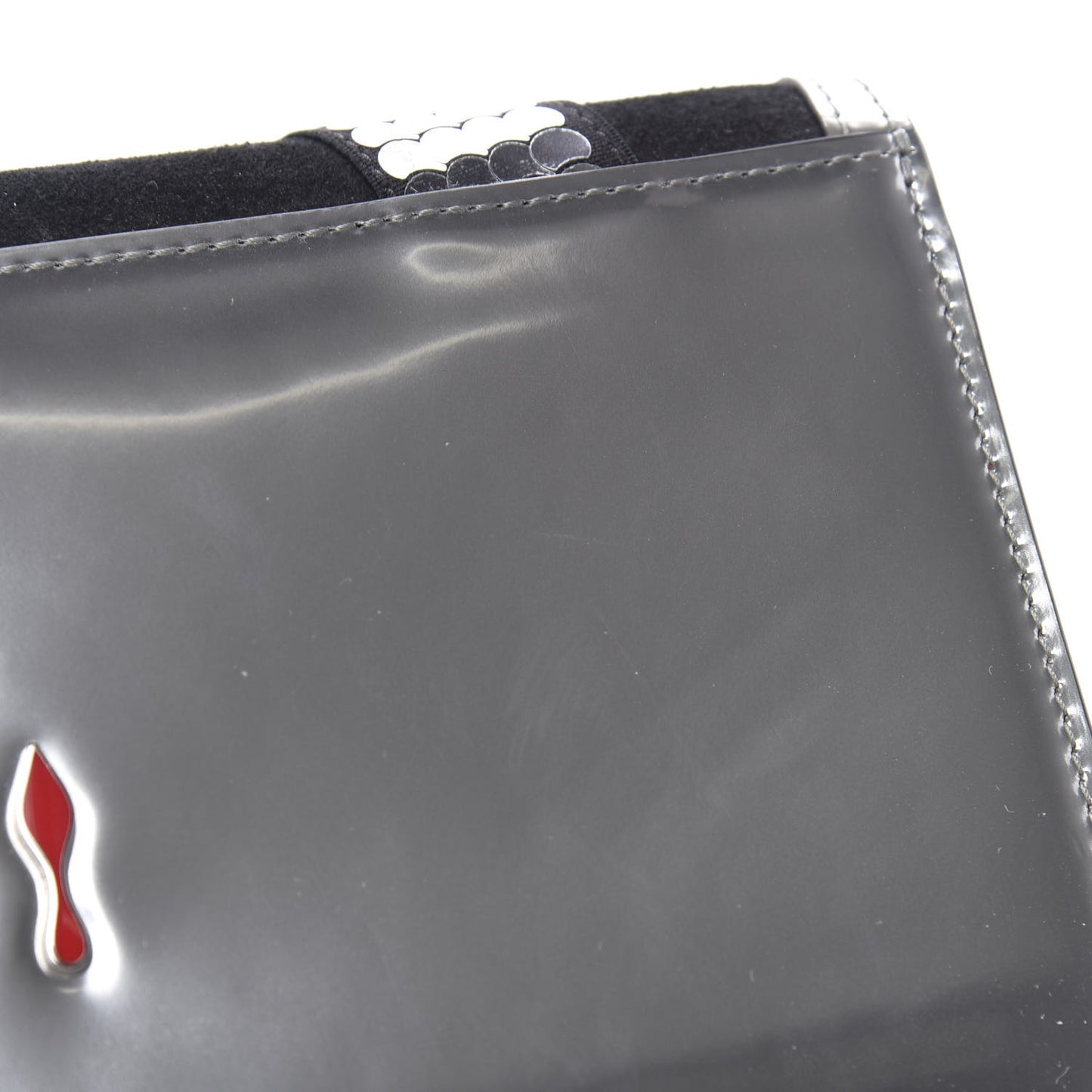 Calfskin Patent Suede Sequin Paloma Disco Ribbon Clutch Silver Black