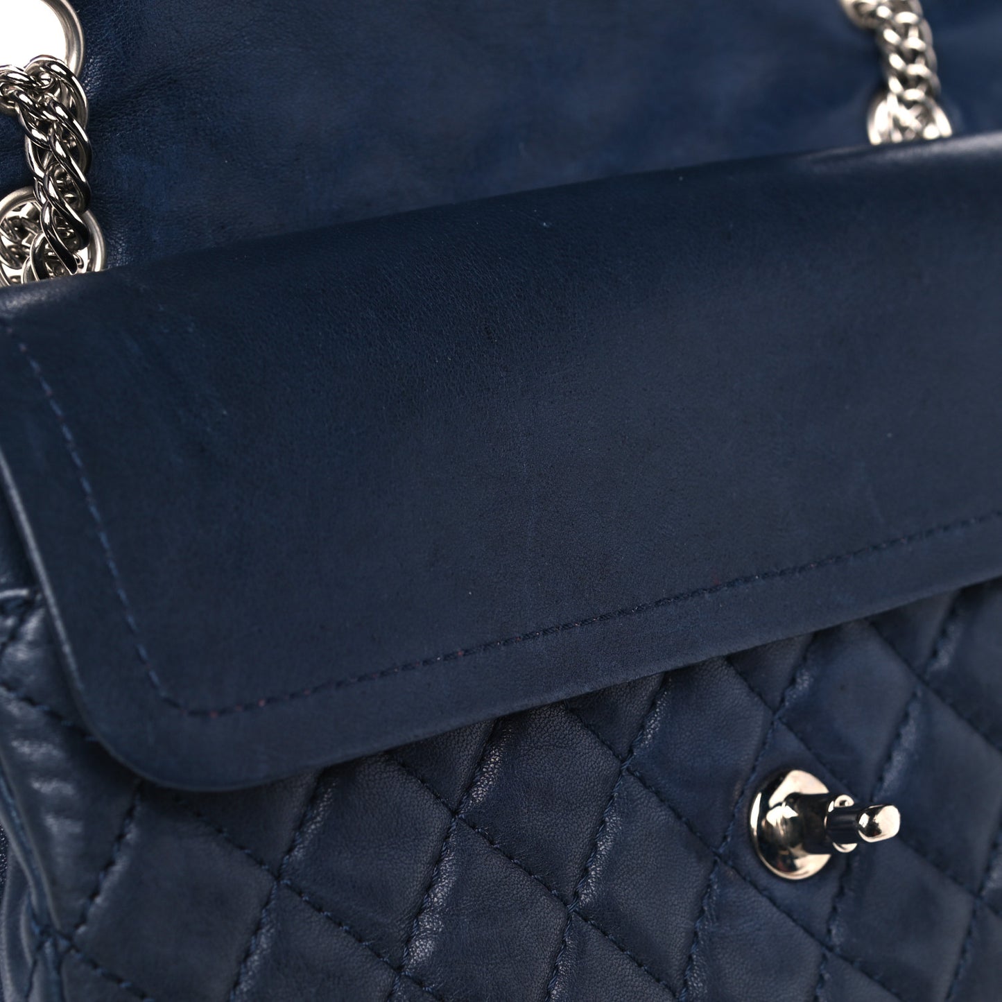 Lambskin Quilted Medium Double Flap Bijoux Chain Navy