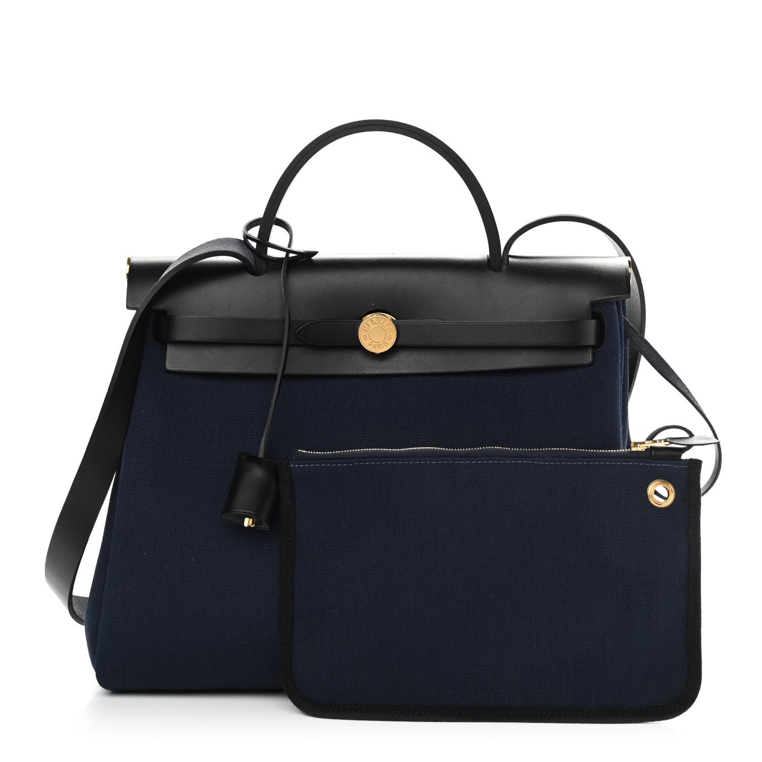 Hermes Military Toile Vache Hunter Herbag Zip PM 31 Black Bleu Indigo 3 of 13