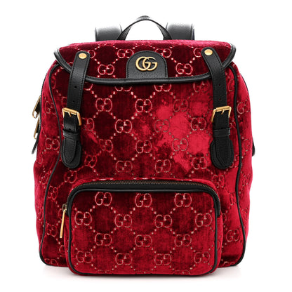 Gucci Velvet GG Monogram Textured Calfskin Web Small Double Buckle Backpack Red Cipria Black 1 of 11