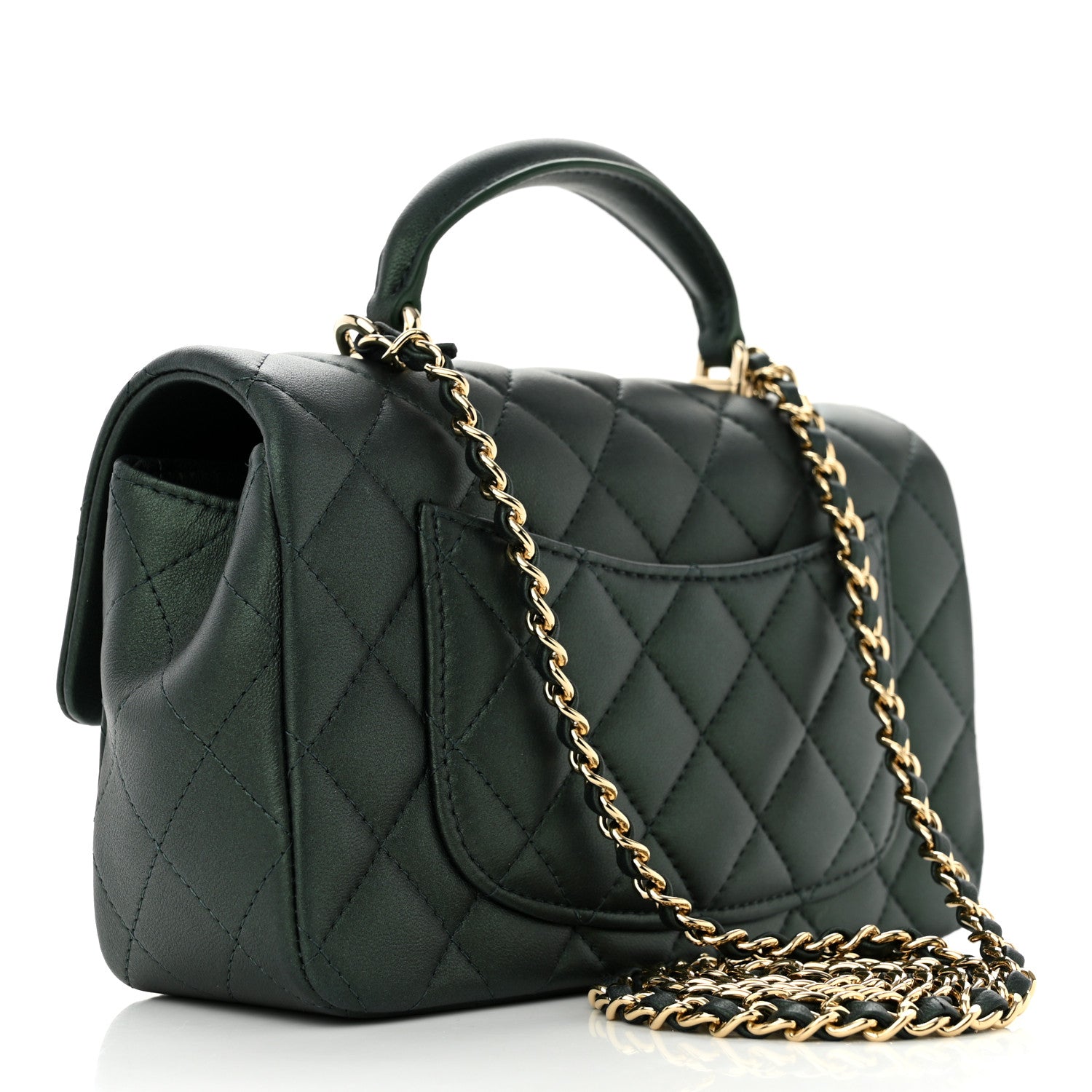 Chanel Iridescent Lambskin Quilted Mini Top Handle Rectangular Flap Dark Green 3 of 11