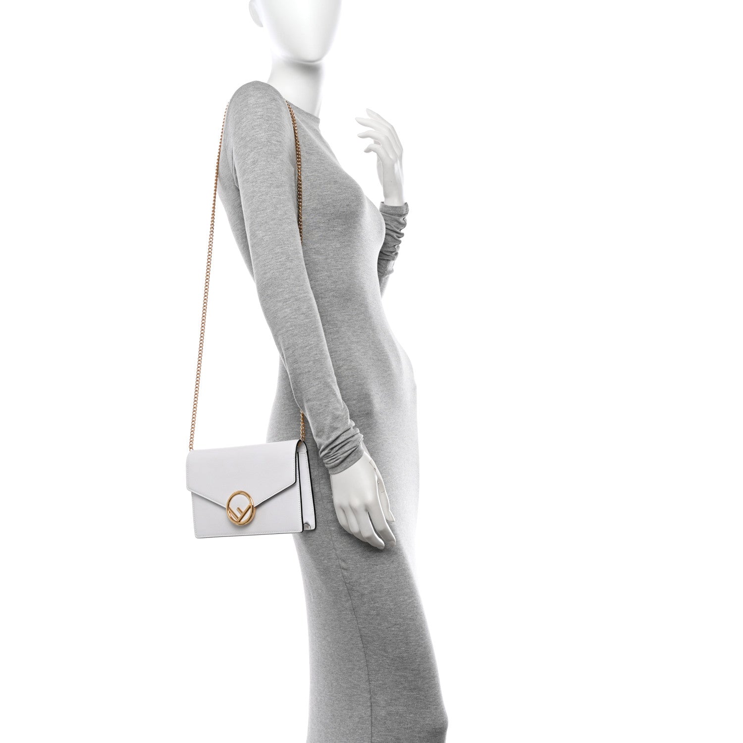 Fendi Vitello Cruise F is Fendi Medium Envelope Wallet on Chain Optical White 2 of 17
