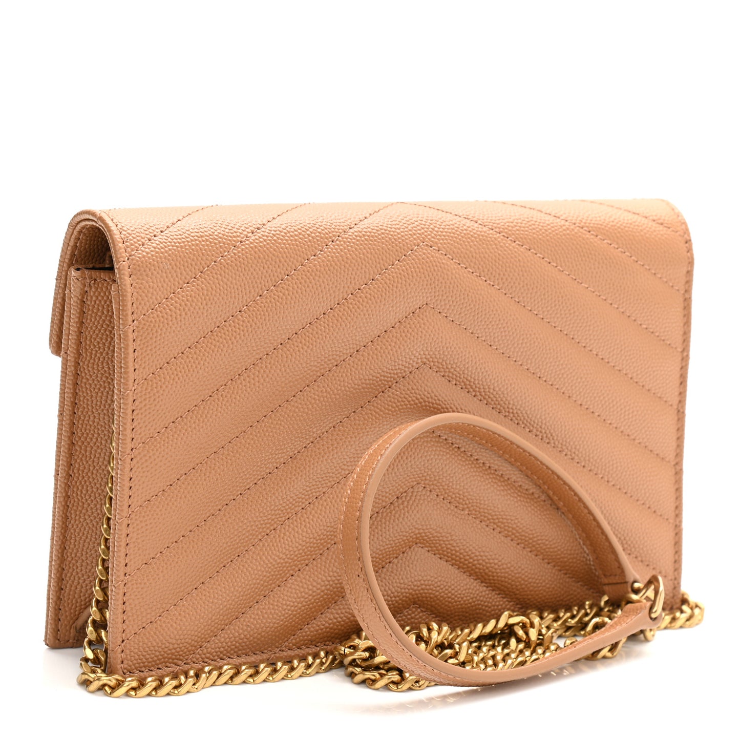 Grain De Poudre Matelasse Chevron Monogram Envelope Chain Wallet Dune