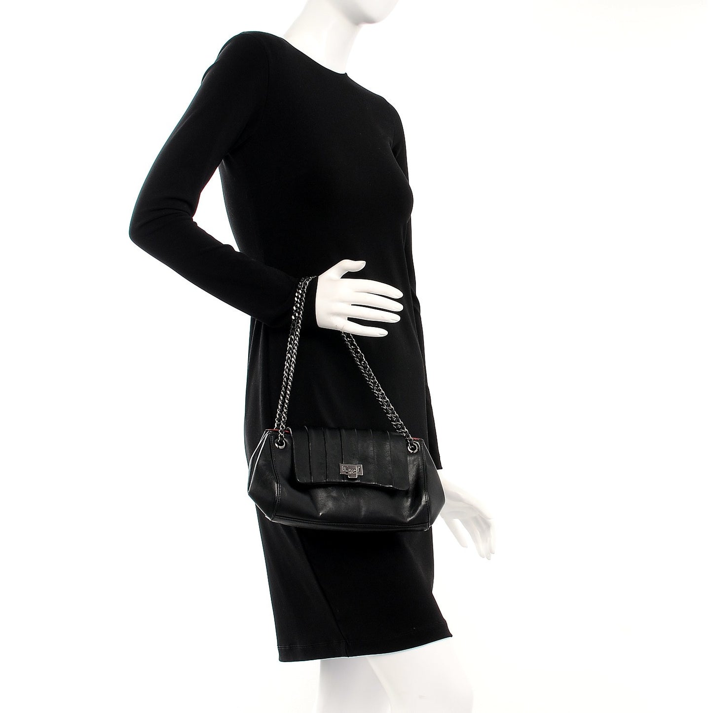 Lambskin Vertical Quilt Accordion Flap Black
