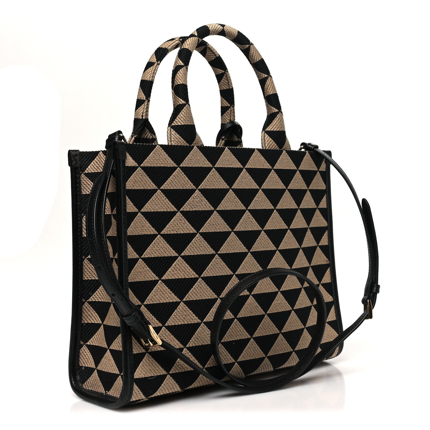 Prada Jacquard Saffiano Triangolo Symbole Embroidered Small Tote Black Corda 3 of 10