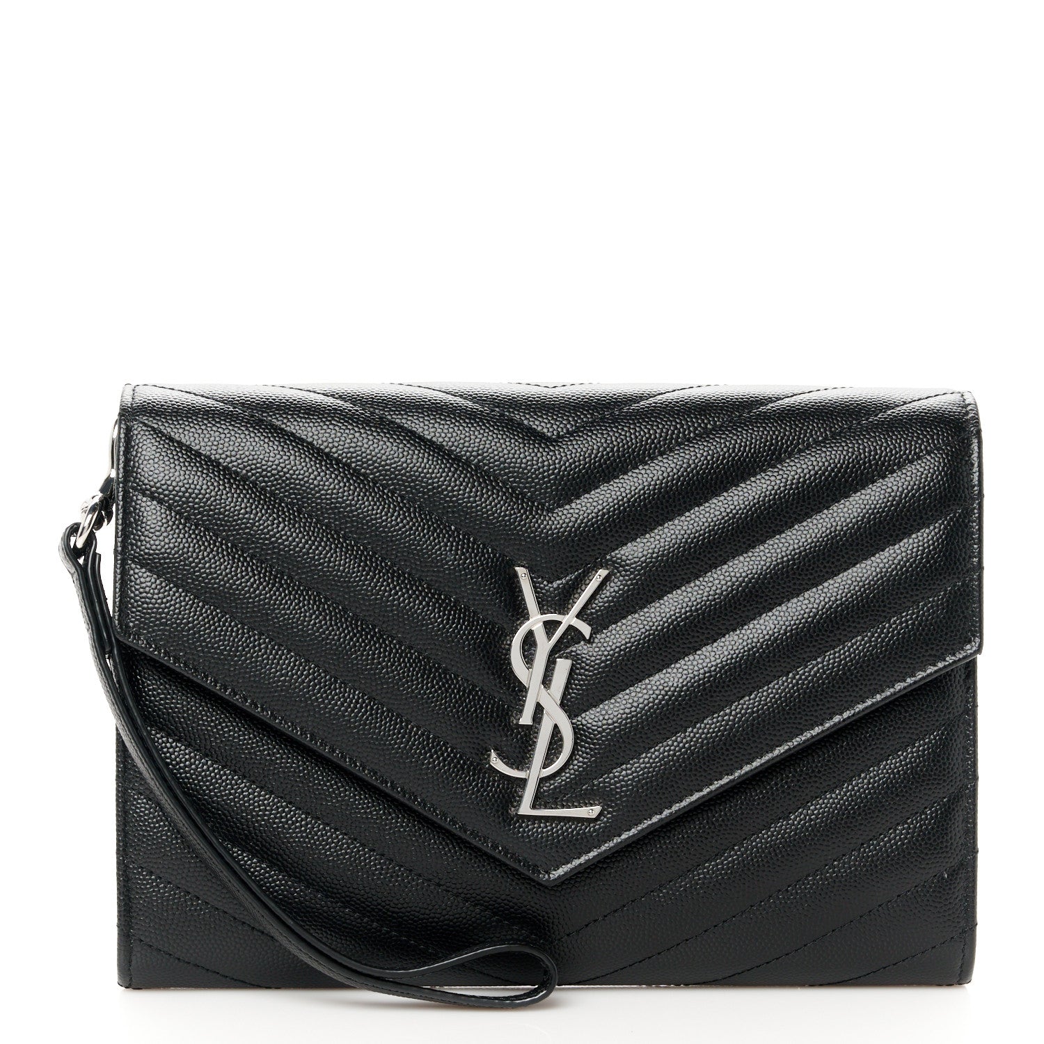 Saint Laurent Grain De Poudre Matelasse Chevron Monogram Envelope Clutch Black 1 of 10