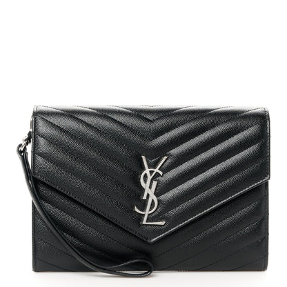 Saint Laurent Grain De Poudre Matelasse Chevron Monogram Envelope Clutch Black 1 of 10