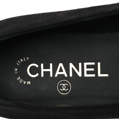 Chanel Suede Patent Cap Toe Camellia Ballerina Flats 37.5 Black White 9 of 10
