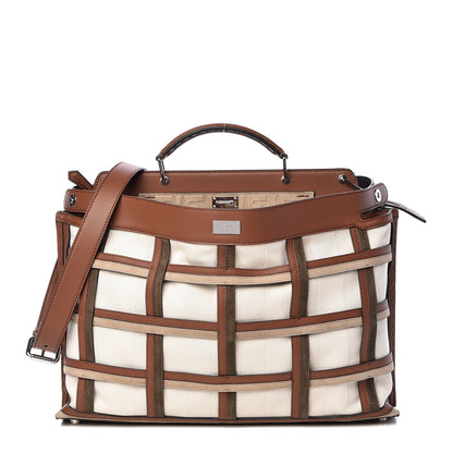 Fendi Canvas Calfskin Suede Large Peekaboo Iconic Essential Satchel Brown 3 of 14