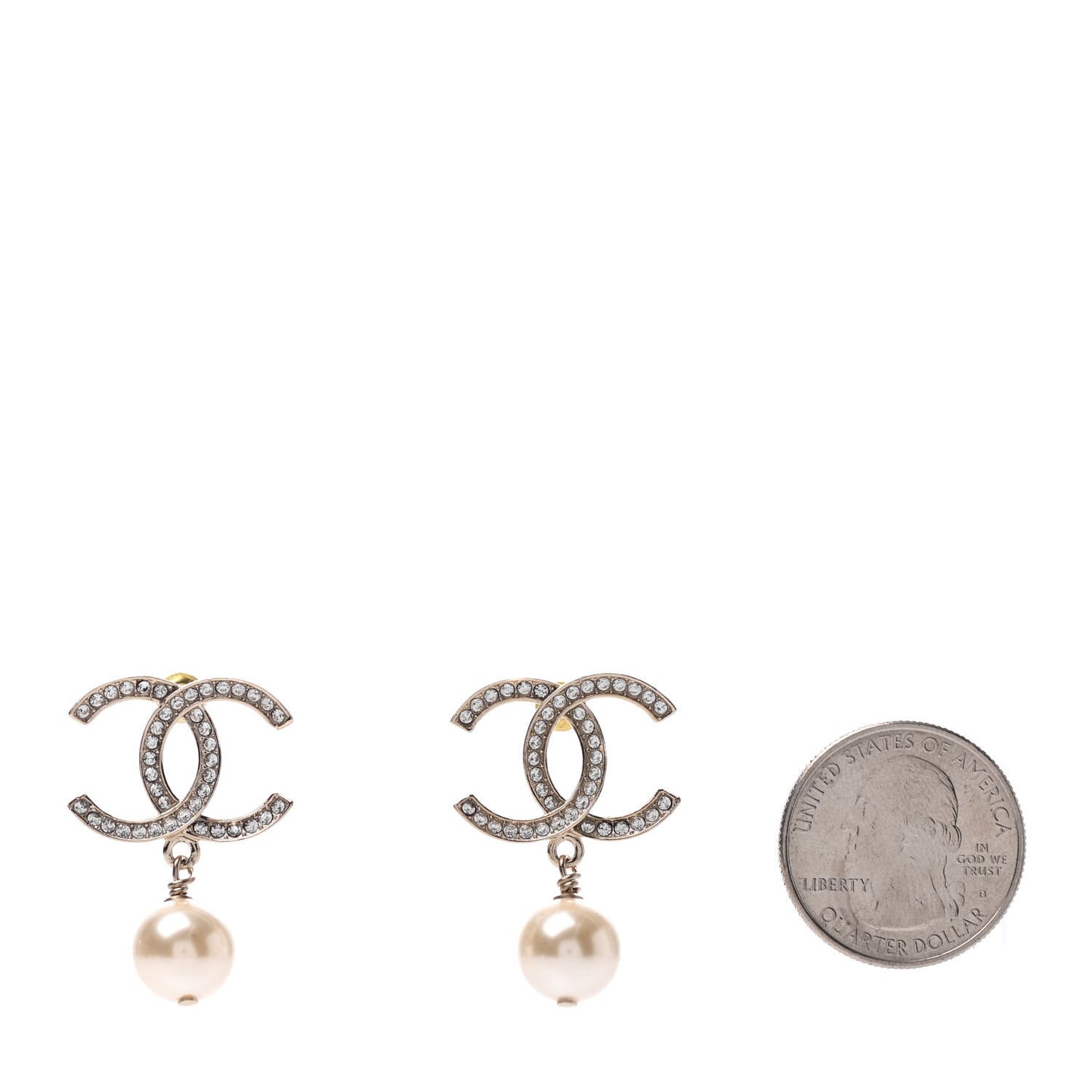 Crystal Pearl CC Drop Earrings Gold