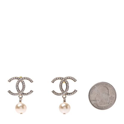 Chanel Crystal Pearl CC Drop Earrings Gold 2 of 4