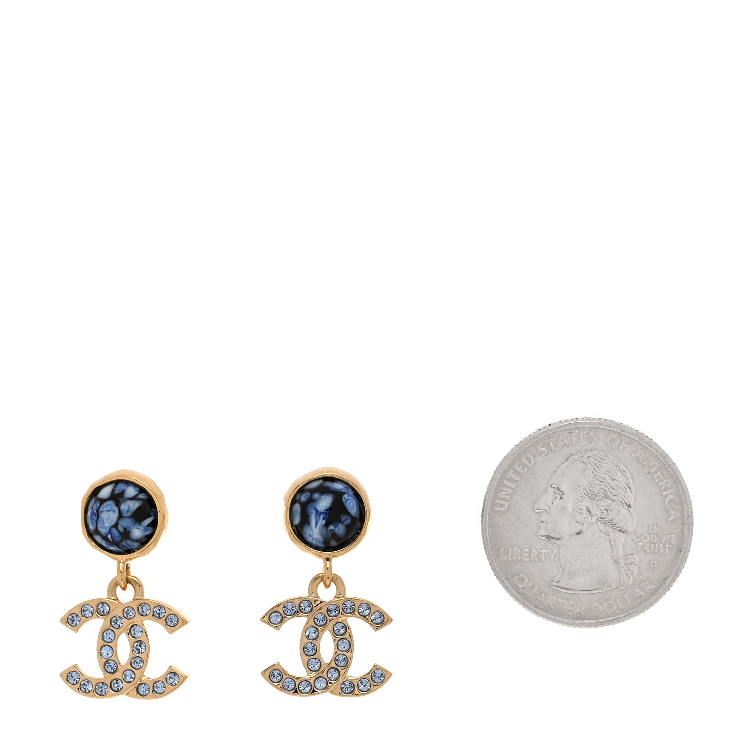 Chanel Crystal Stone CC Drop Earrings Blue Gold 2 of 4