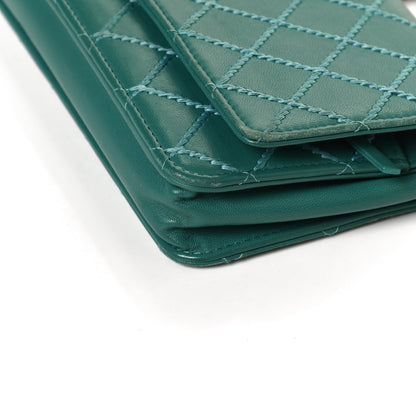 Chanel Calfskin Diamond Stitch Wallet On Chain WOC Turquoise 11 of 13