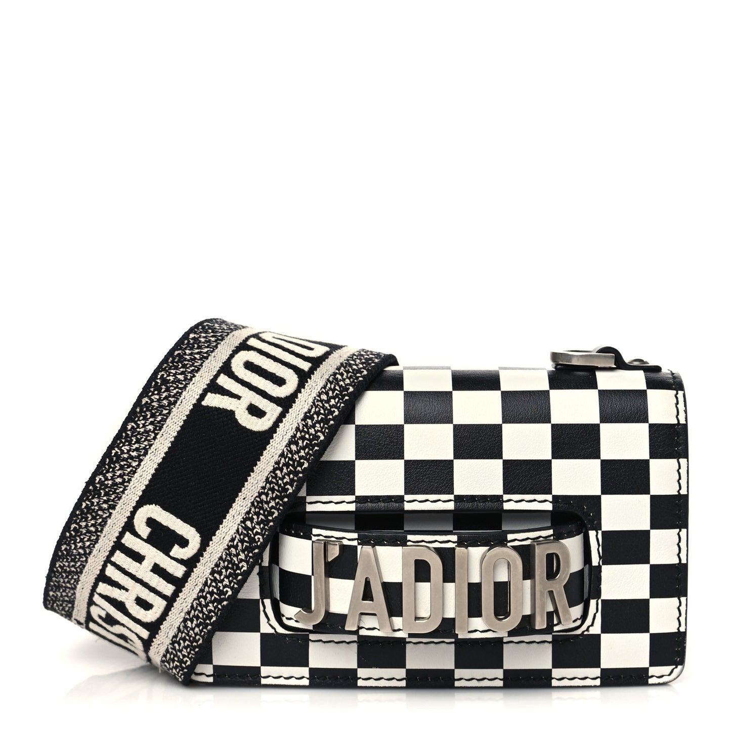 Calfskin Checkered Mini J'Adior Flap Bag Black White