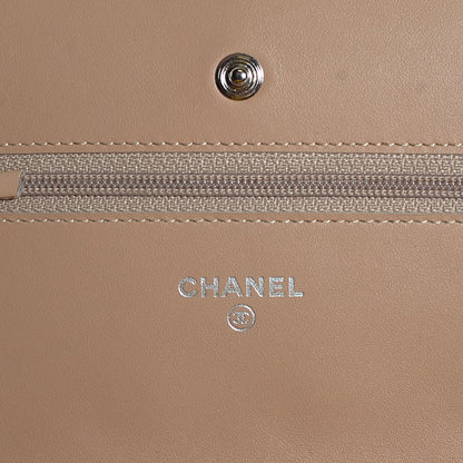 Chanel Patent Quilted Wallet On Chain WOC Beige 7 of 9