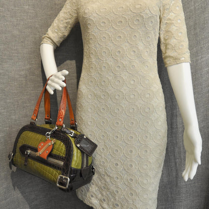 Prada Crocodile Colour Buckles Bag Green Orange 5 of 9