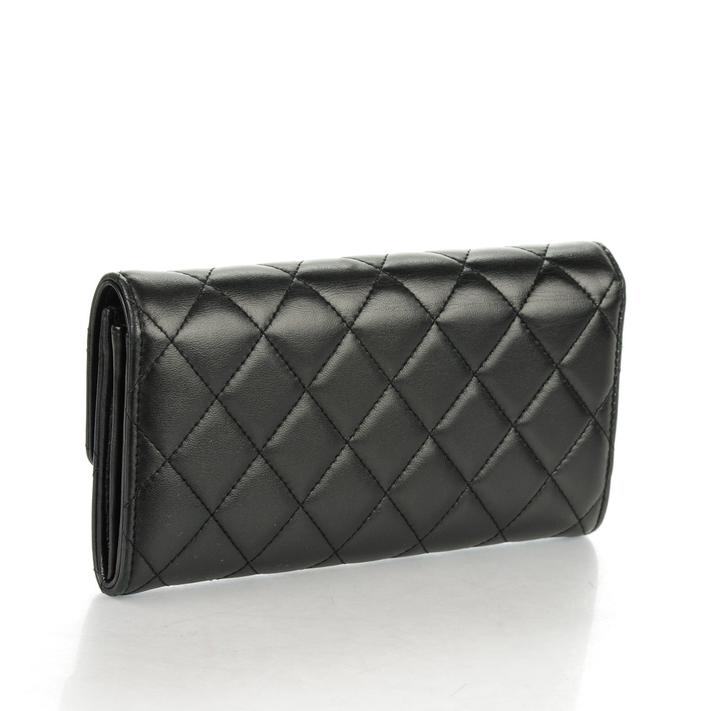 Lambskin Quilted Large Gusset Flap Wallet Black
