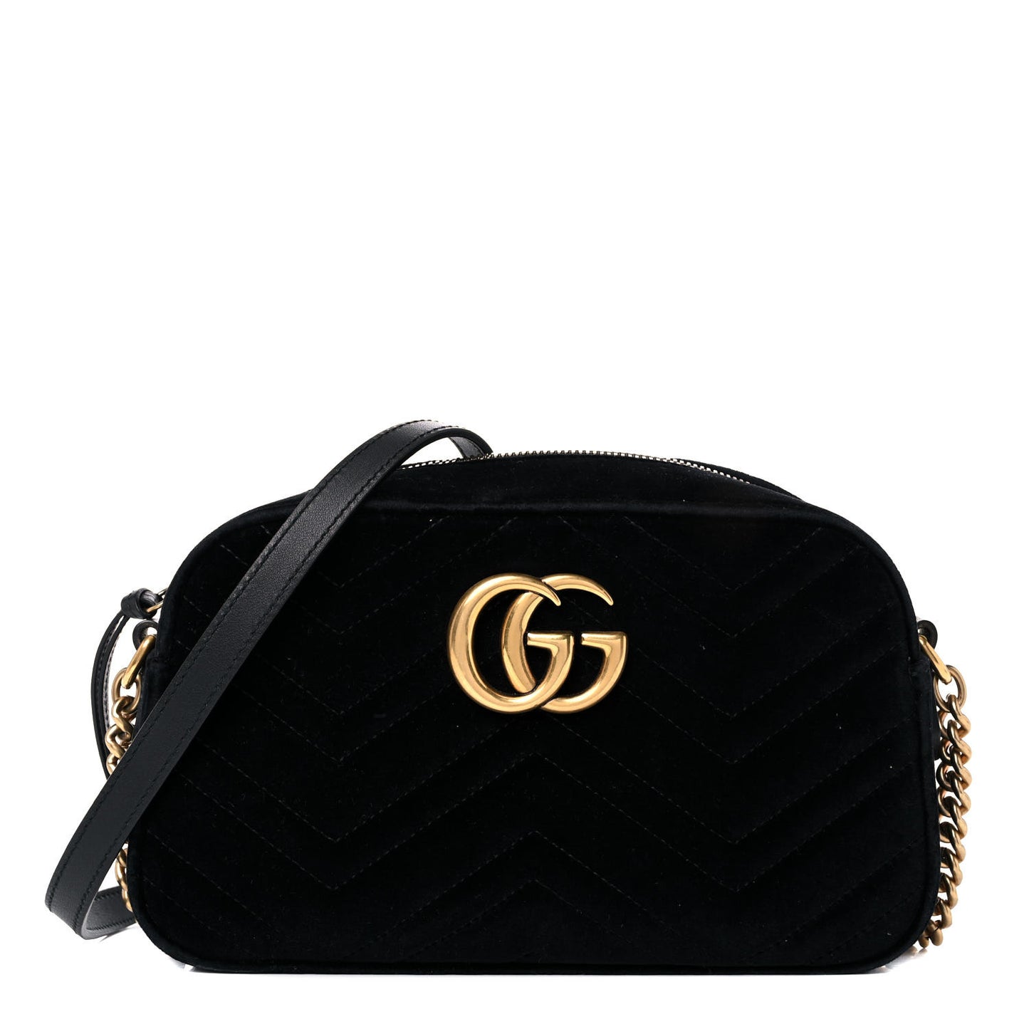 Velvet Matelasse Small GG Marmont Chain Shoulder Bag Black