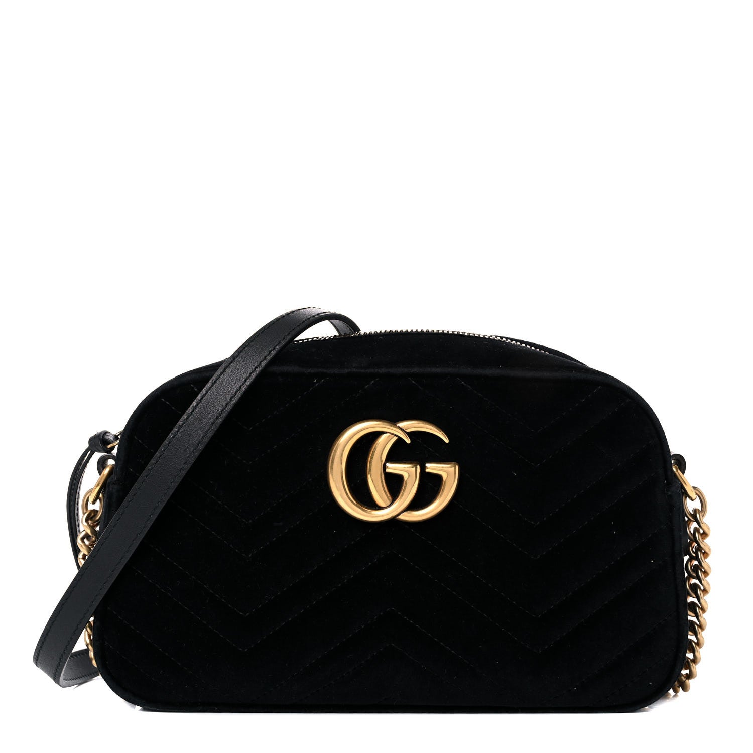 Gucci Velvet Matelasse Small GG Marmont Chain Shoulder Bag Black 1 of 15
