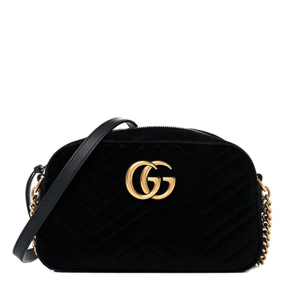 Gucci Velvet Matelasse Small GG Marmont Chain Shoulder Bag Black 1 of 15