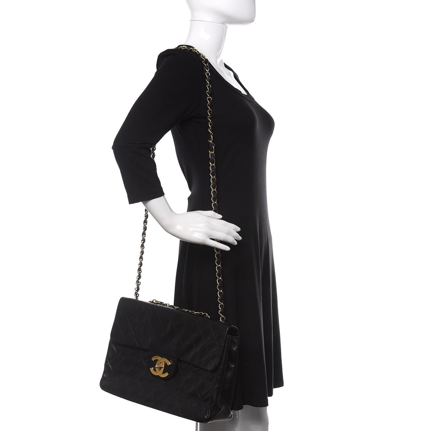 Lambskin Quilted XL Jumbo Single Flap Black