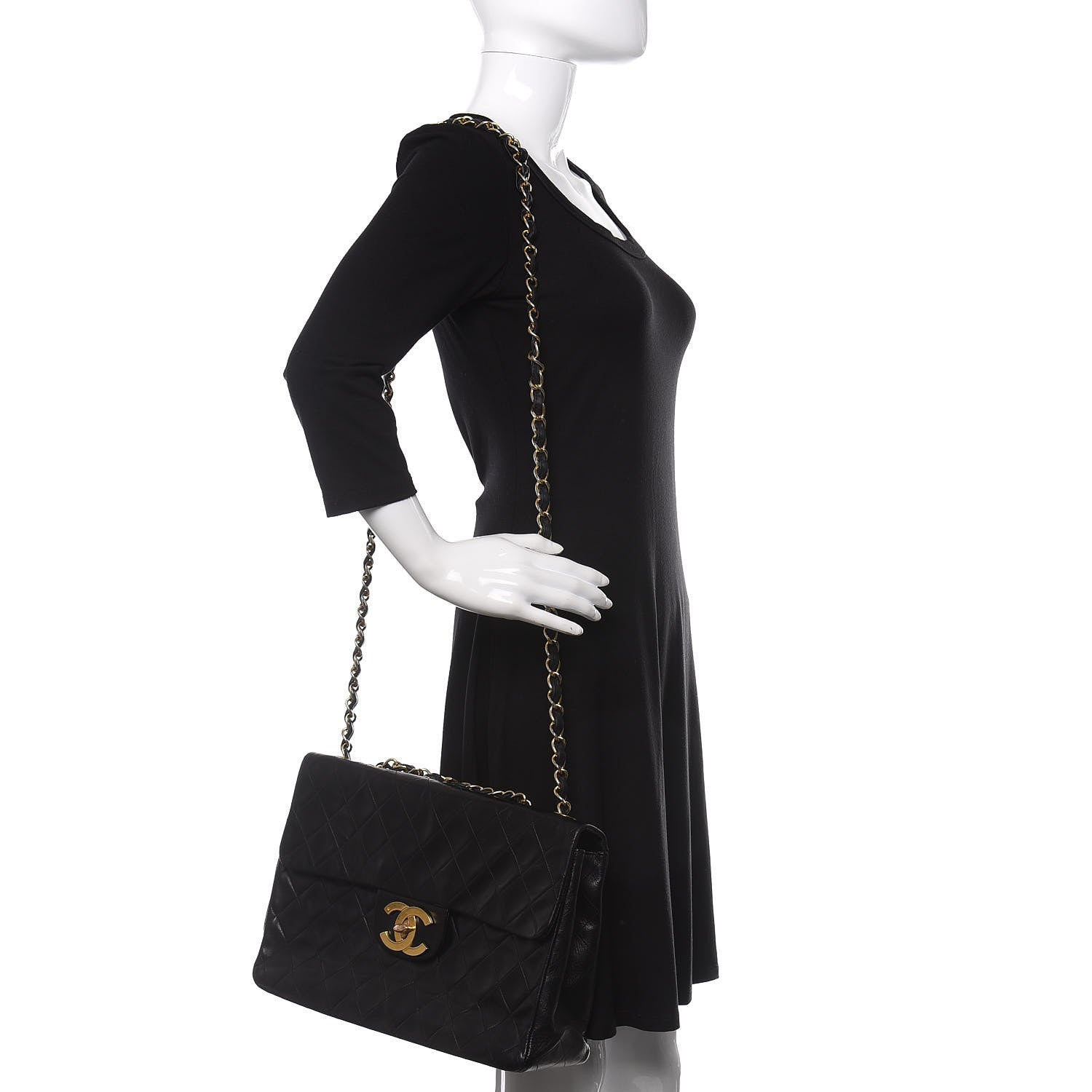 Chanel Lambskin Quilted XL Jumbo Single Flap Black 2 of 20
