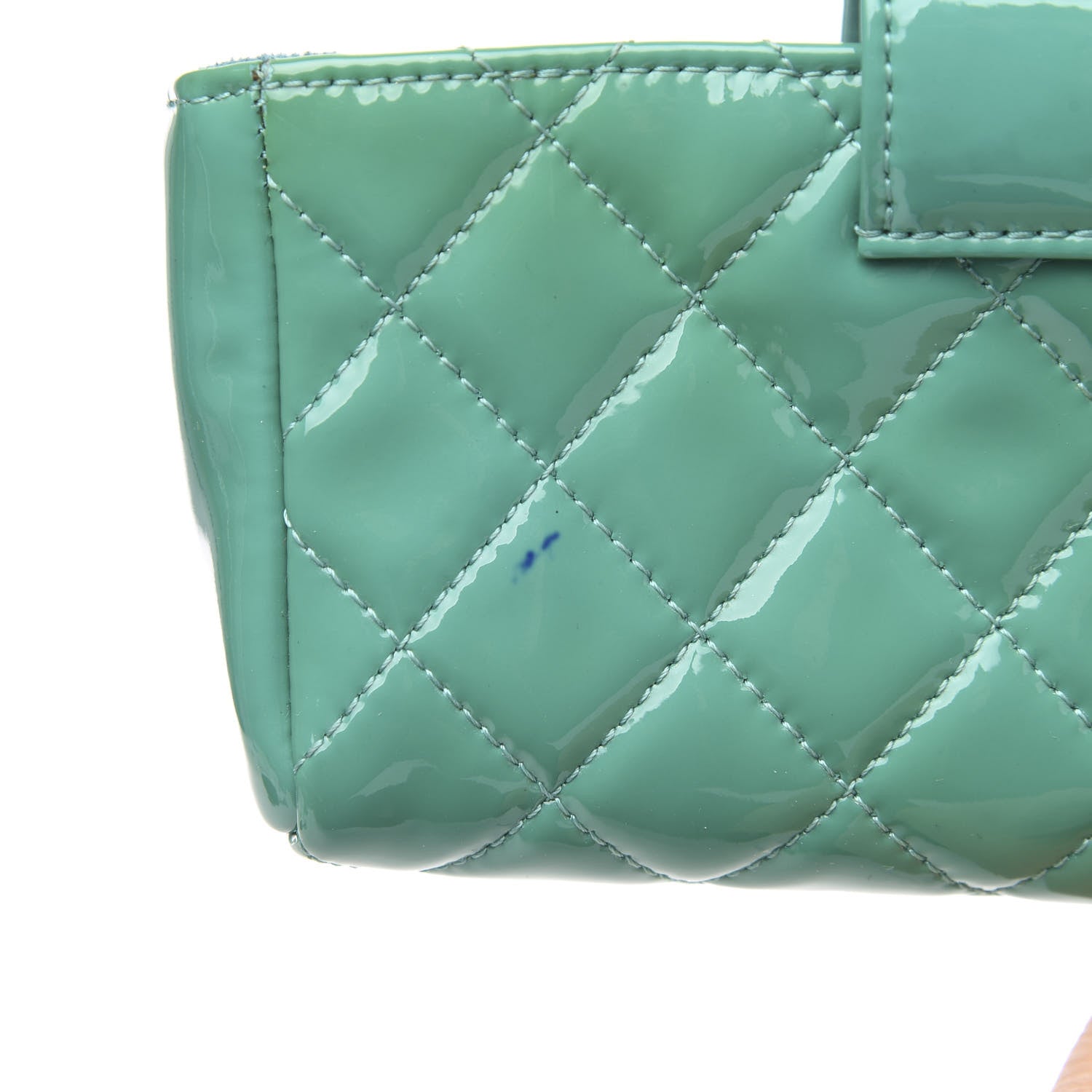Chanel Patent Quilted Mini Phone Holder Clutch Green 8 of 8