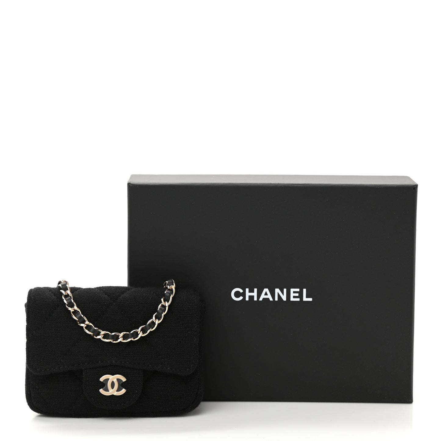 Jersey Quilted Flap Chain Waist Bag Black