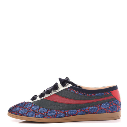 Gucci Lurex Calfskin Web GG Monogram Mens Falacer Sneakers 8 Iridescent Blue Iridescent Red Silver 1 of 12