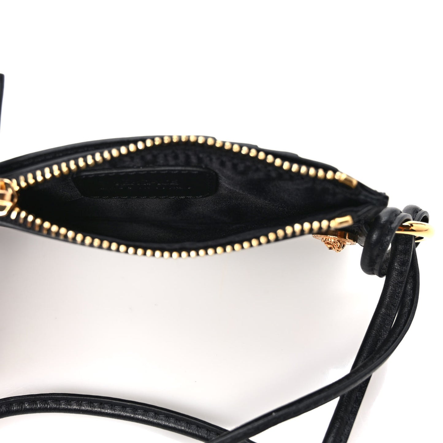 Calfskin Medusa Lanyard Zip Pouch Card Holder Black