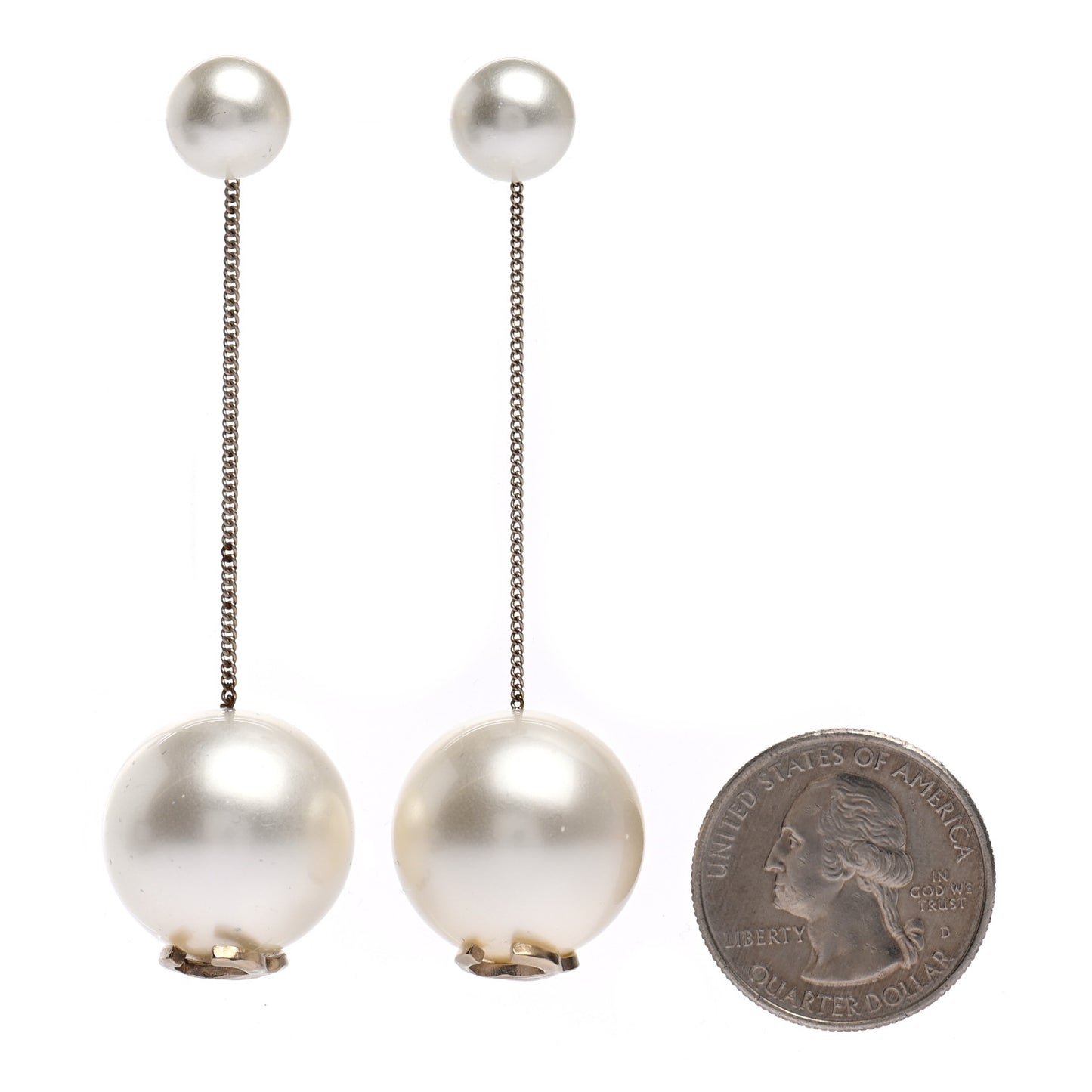 Pearl CC Chain Drop Earrings Gold