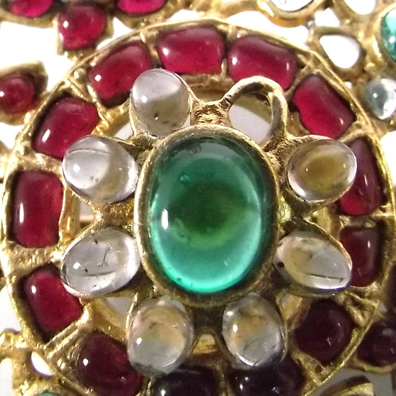 Gripoix Poured Glass Brooch Gold