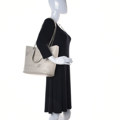 Chanel Calfskin Tweed Small Logo Eyelets Shopping Tote Beige 3 of 13