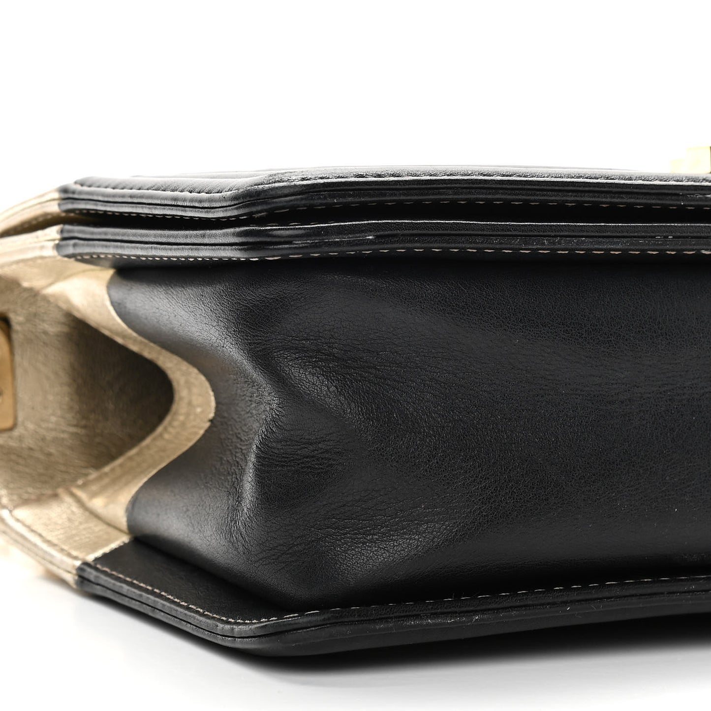 Metallic Goatskin Calfskin Medium Boy Flap Gold Black