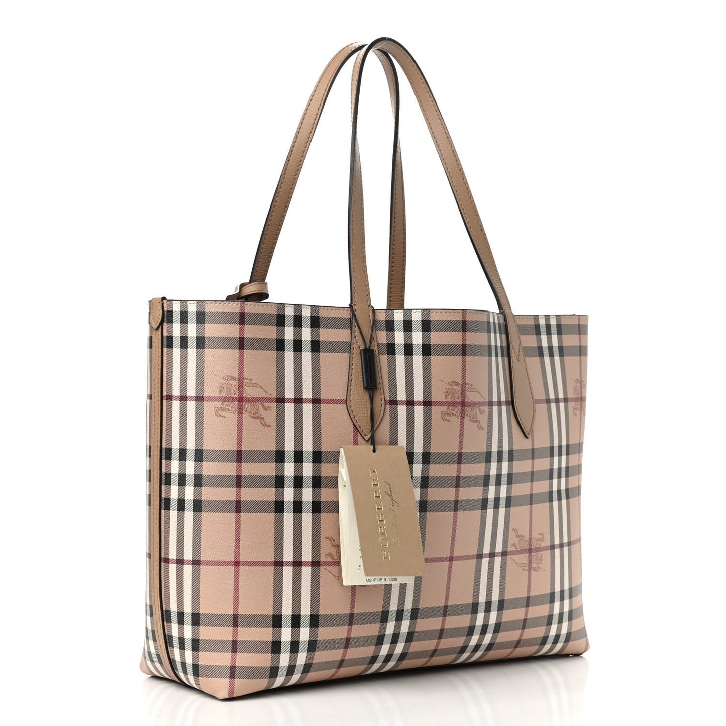 Grainy Calfskin Haymarket Check Medium Reversible Tote Camel