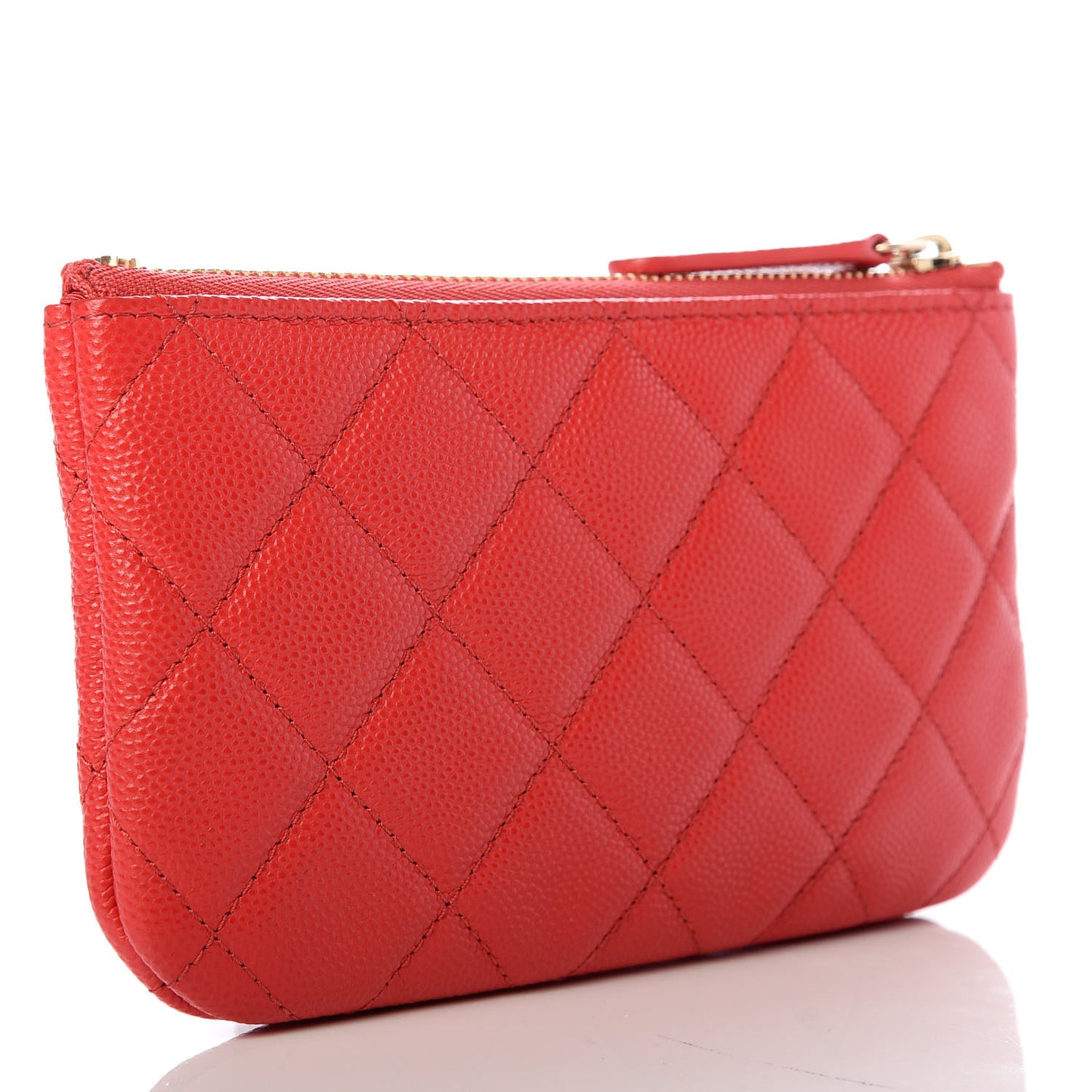 Shiny Caviar Quilted Small Cosmetic Case Red