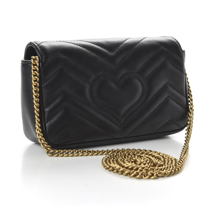 Gucci Calfskin Matelasse Super Mini GG Marmont Shoulder Bag Black 3 of 10