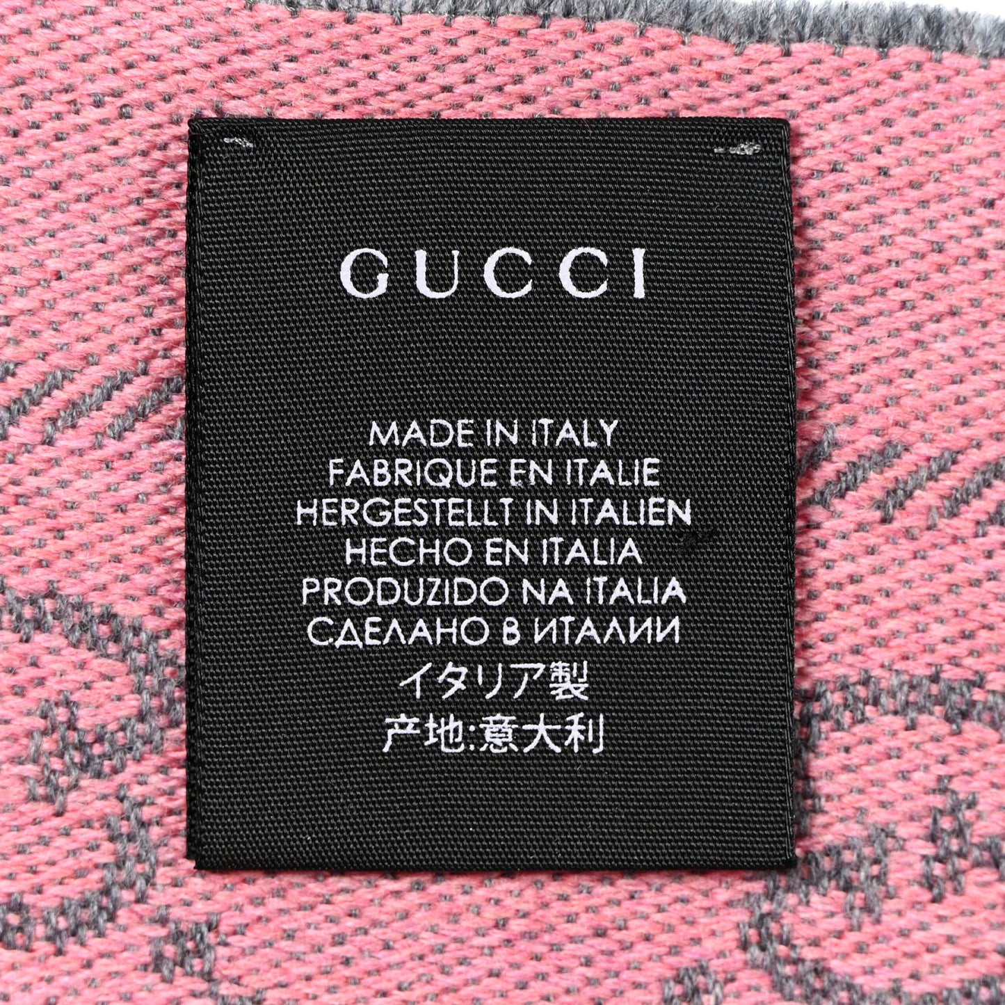 Wool Jacquard GG Monogram Sten Fringe Scarf Graphite Pink