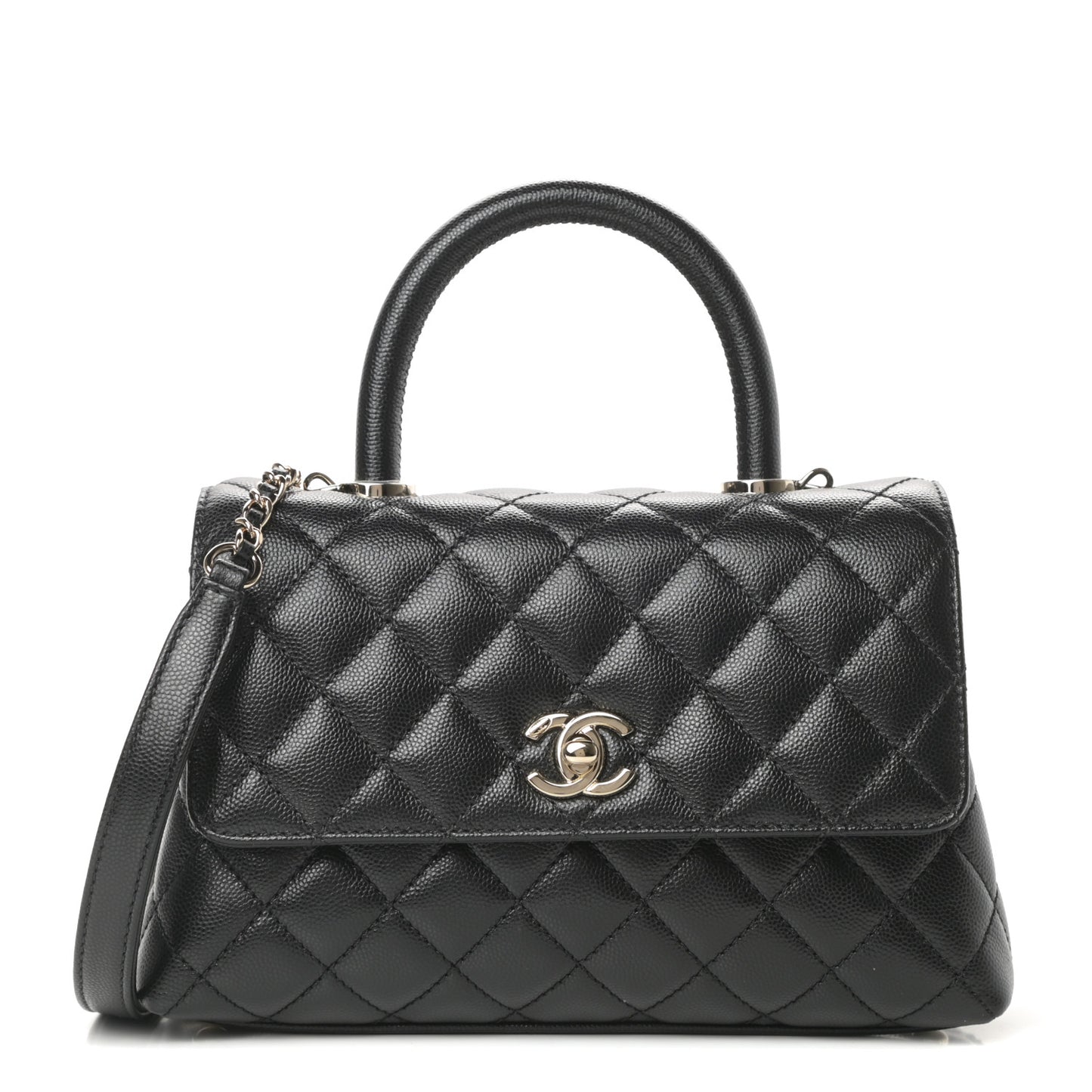 Caviar Quilted Mini Coco Handle Flap Black