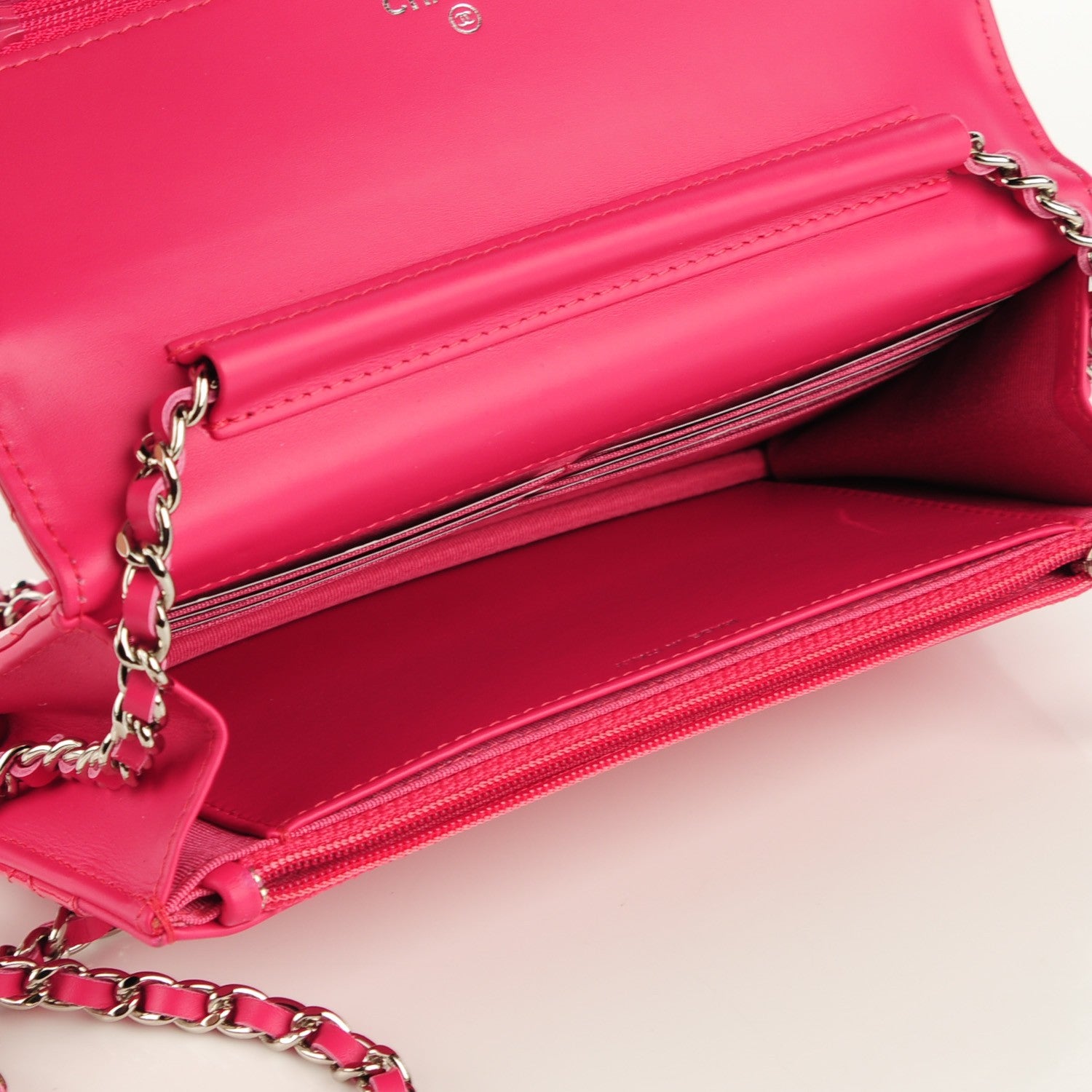 Chanel Patent Quilted Wallet On Chain WOC Fuchsia 5 of 8