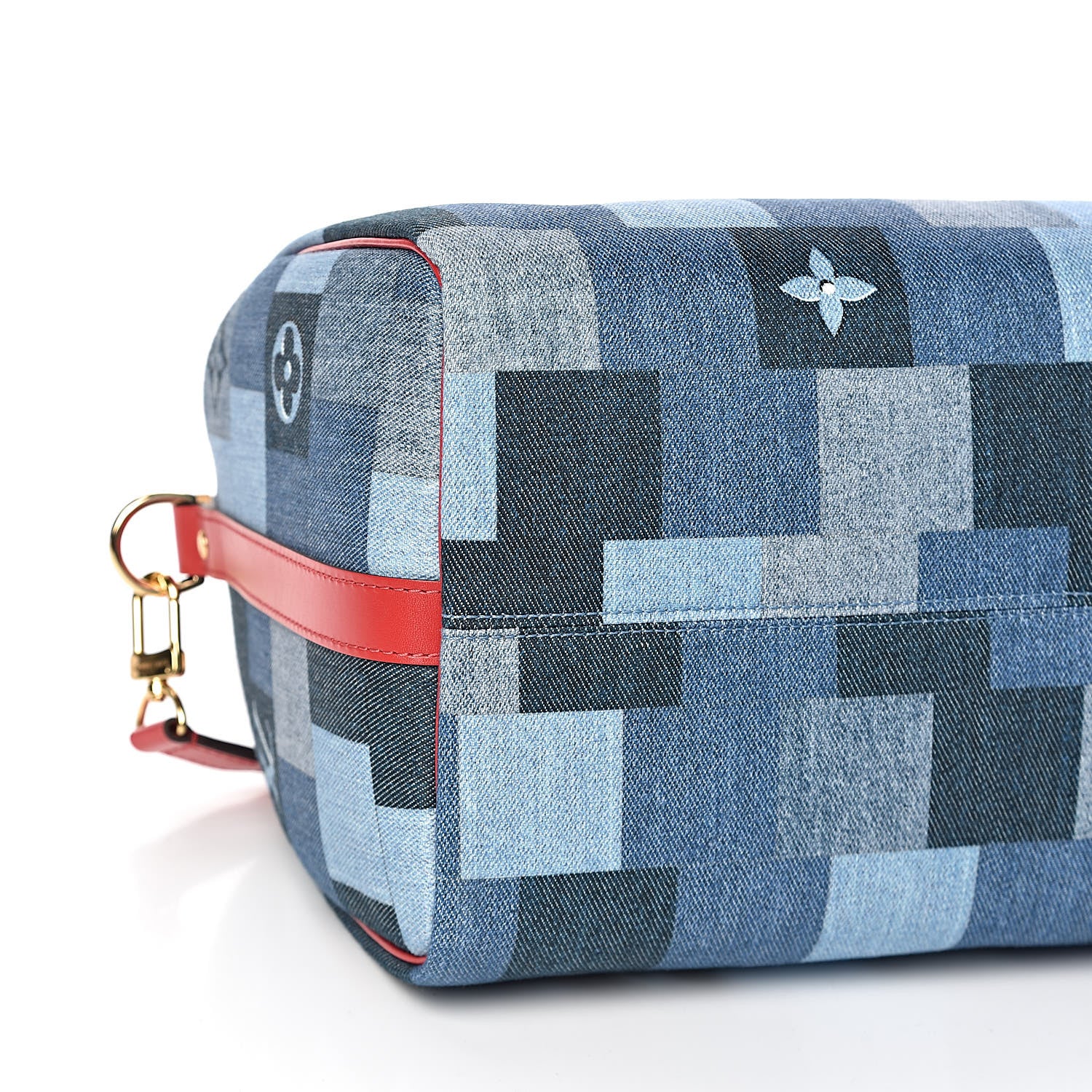 Louis Vuitton Denim Damier Monogram Patchwork Speedy Bandouliere 30 Blue Rouge 7 of 9