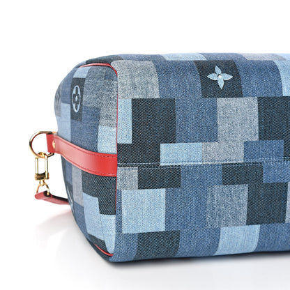 Louis Vuitton Denim Damier Monogram Patchwork Speedy Bandouliere 30 Blue Rouge 7 of 9