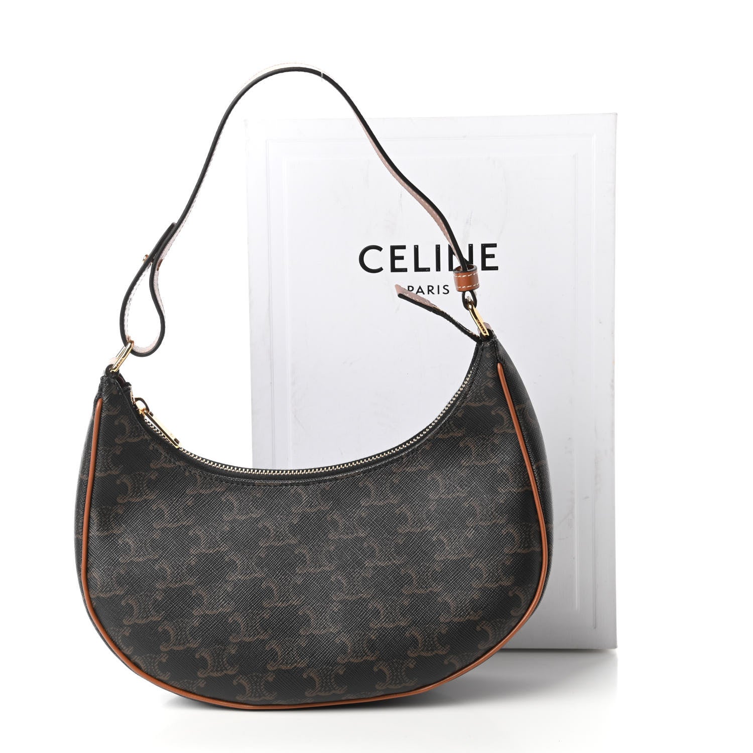 Celine Triomphe Canvas Calfskin Ava Shoulder Bag Tan 11 of 11