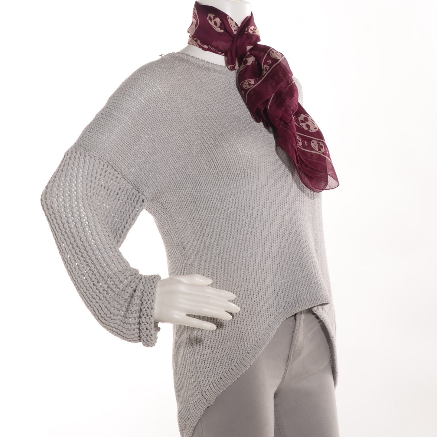 Silk Chiffon Skull Scarf Burgundy