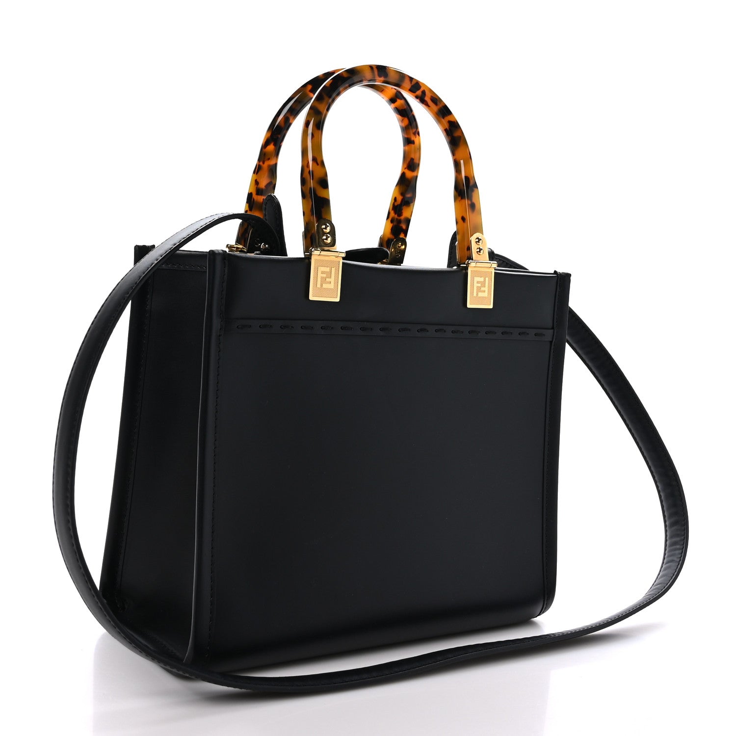 Fendi Vitello King Plexiglass Logo Embossed Small Fendi Sunshine Shopper Tote Black 3 of 9
