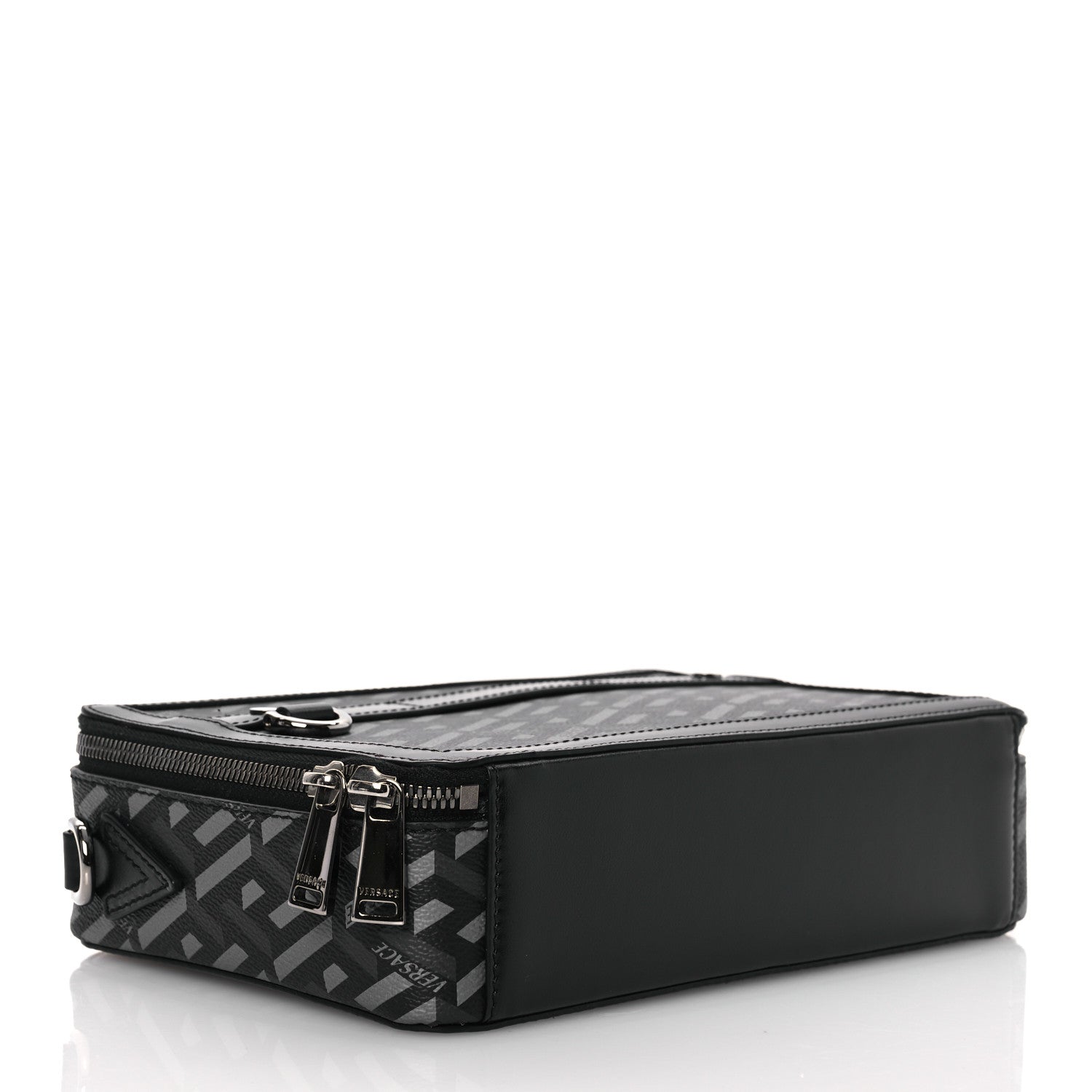 Versace Coated Canvas La Greca Signature Messenger Bag Black Gray 4 of 11