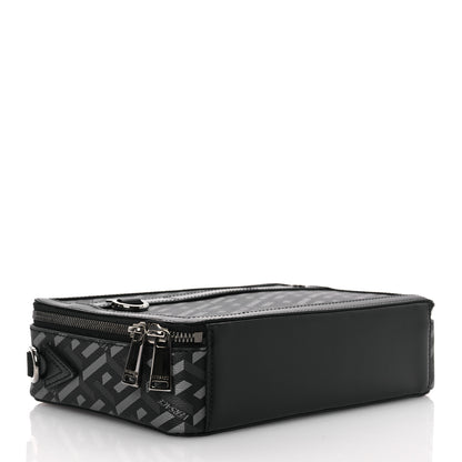 Versace Coated Canvas La Greca Signature Messenger Bag Black Gray 4 of 11